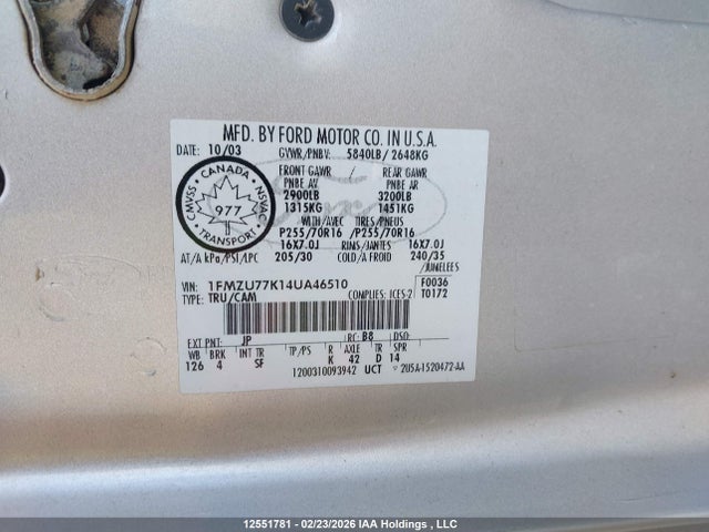 Продажа на аукционе авто 2004 Ford Explorer Sport Trac Xlt, vin: 1FMZU77K14UA46510, номер лота: 12551781