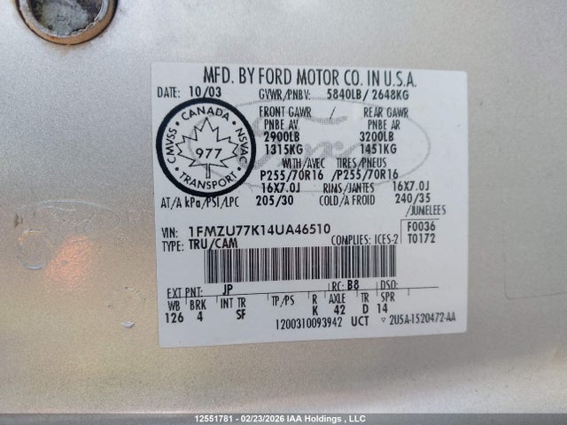 Продажа на аукционе авто 2004 Ford Explorer Sport Trac Xlt, vin: 1FMZU77K14UA46510, номер лота: 12551781