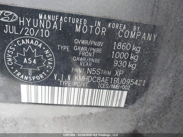 Продаж на аукціоні авто 2011 Hyundai Elantra Touring Gls/se, vin: KMHDC8AE1BU095421, номер лоту: 12551800