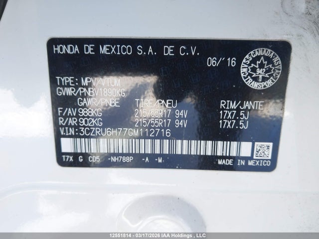 3CZRU6H77GM112716 Honda HR-V