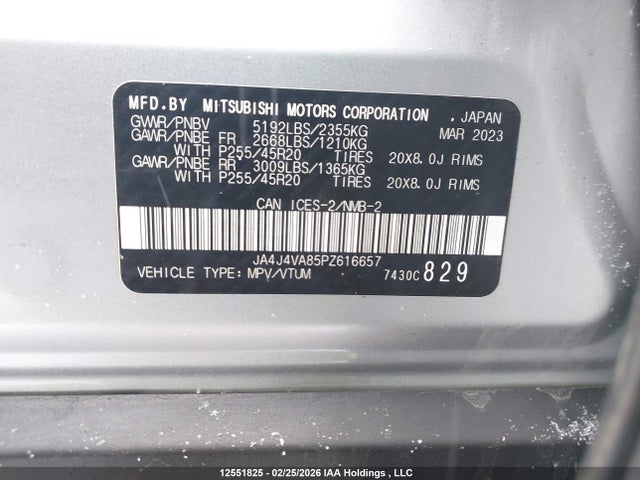 12551825 :رقم المزاد ، JA4J4VA85PZ616657 vin ، 2023 Mitsubishi Outlander Sel/sel Black Edition/sel Touring/sel Premium/40th Anniversary مزاد بيع