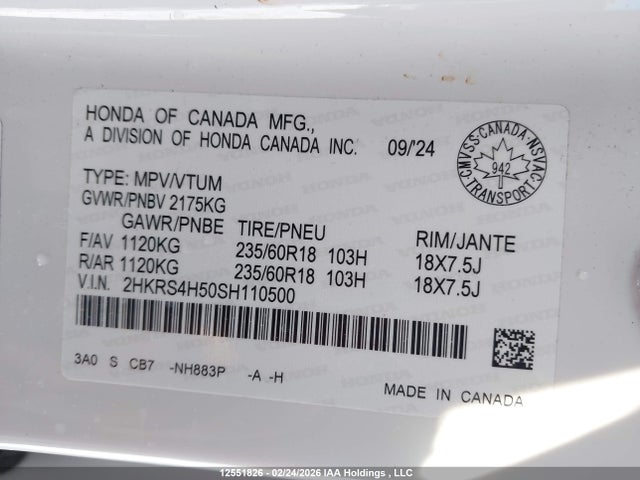 2HKRS4H50SH110500 Honda Cr-v Sport