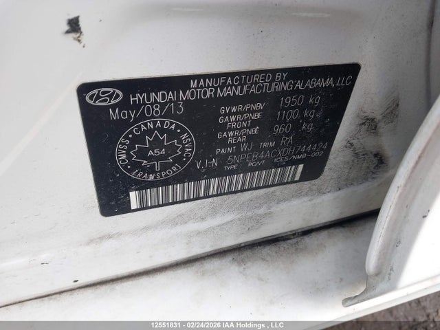 12551831 :رقم المزاد ، 5NPEB4ACXDH744424 vin ، 2013 Hyundai Sonata Gls مزاد بيع
