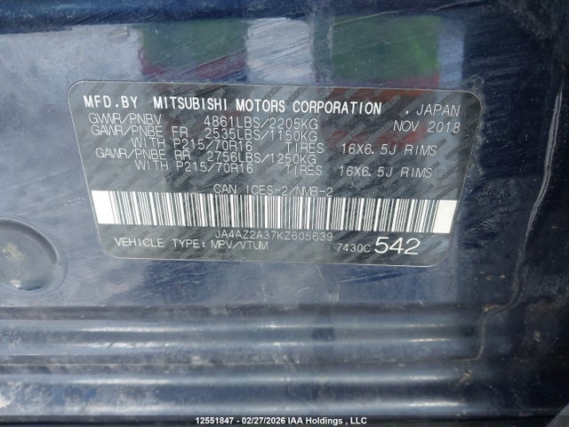 Mitsubishi Outlander Es 2019 JA4AZ2A37KZ605639 Image 9