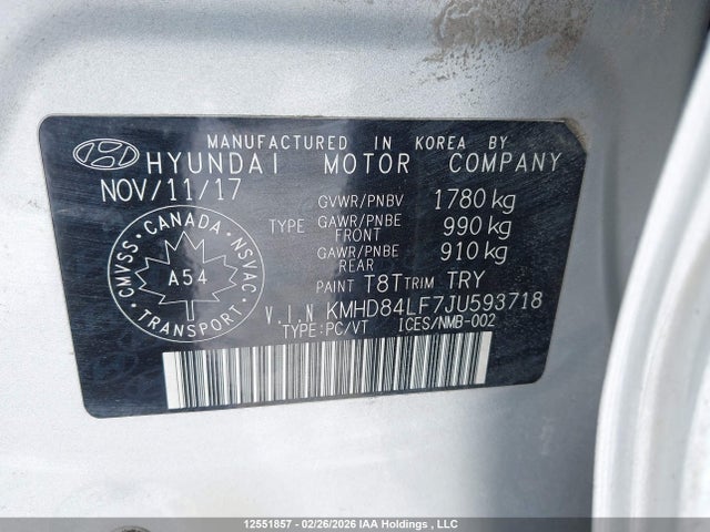 KMHD84LF7JU593718 Hyundai ELANTRA GL