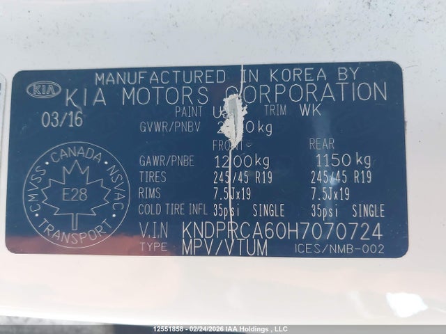 KNDPRCA60H7070724 KIA Sportage Sx