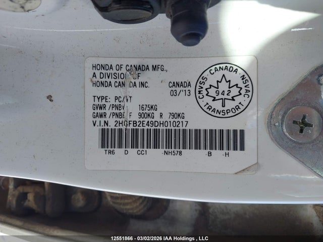 Aukcja sprzedaży 2013 Honda Civic Lx, vin: 2HGFB2E49DH010217, numer aukcji: 12551866