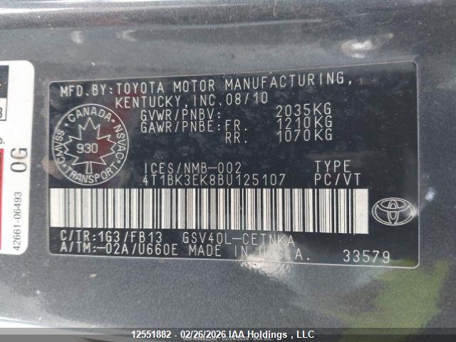 Aukcja sprzedaży 2011 Toyota Camry Se/le/xle, vin: 4T1BK3EK8BU125107, numer aukcji: 12551882