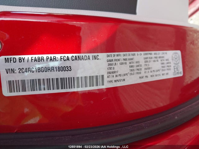 2C4RC1BG0RR180033 Chrysler Pacifica Touring L