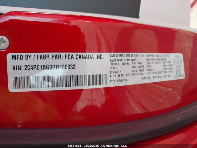 2C4RC1BG0RR180033 Chrysler Pacifica Touring L