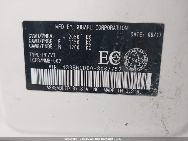 Subaru Legacy 2017 4S3BNCD60H3067752 Image 9