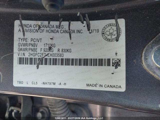 Aukcja sprzedaży 2020 Honda Civic Ex 4dr, vin: 2HGFC2F74LH003583, numer aukcji: 12551911