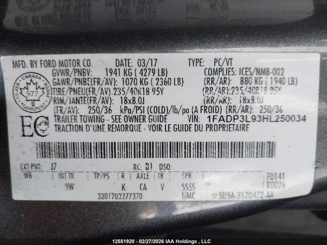 1FADP3L93HL250034 Ford Focus St St