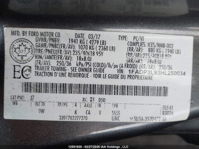 1FADP3L93HL250034 Ford Focus St St