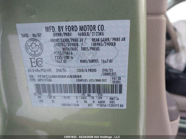 Aukcja sprzedaży 2008 Ford Escape Hev, vin: 1FMCU49H08KA93695, numer aukcji: 12551922