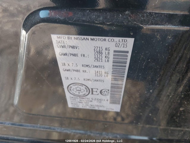 5N1AL0MM7FC520014 Infiniti QX60