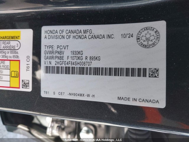 Aukcja sprzedaży 2025 Honda Civic Sport Hybrid/sport Touring Hybrid, vin: 2HGFE4F84SH006707, numer aukcji: 12551929