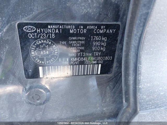 KMHD84LF8KU801803 Hyundai Elantra Preferred