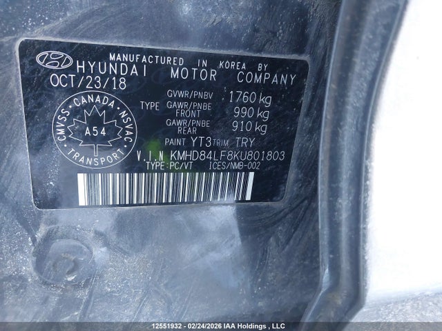 KMHD84LF8KU801803 Hyundai Elantra Preferred