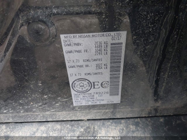 5N1AT2MTXHC789226 Nissan Rogue S/sl