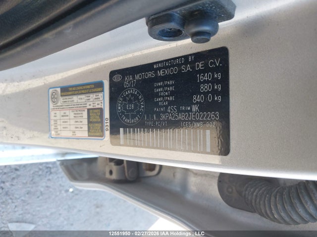 3KPA25AB2JE022263 KIA RIO LX/S