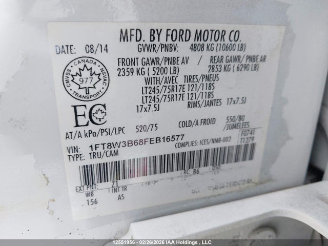 Aukcja sprzedaży 2015 Ford F350 Super Duty, vin: 1FT8W3B68FEB16577, numer aukcji: 12551956