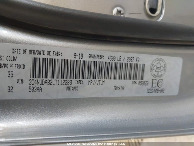 12551968 :رقم المزاد ، 3C4NJDAB2LT112283 vin ، 2020 Jeep Compass Sport مزاد بيع
