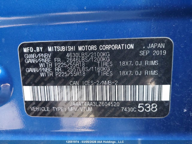 JA4AT4AA3LZ604520 Mitsubishi Eclipse Cross Gt/limited Edition/se