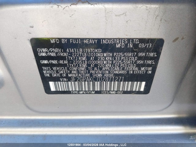 2013 Subaru Xv Crosstrek Limited Package მანქანა იყიდება აუქციონზე, vin: JF2GPAKC7D2871271, აუქციონის ნომერი: 12551984