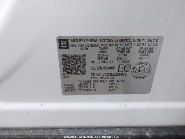 3GKALVEX3LL256871 GMC Terrain Slt