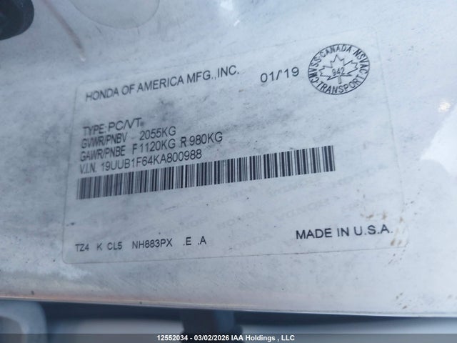 19UUB1F64KA800988 Acura TLX