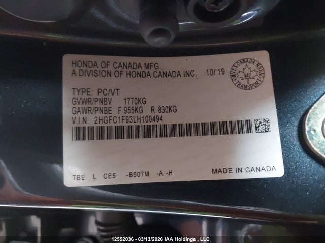 2HGFC1F93LH100494 Honda Civic Touring