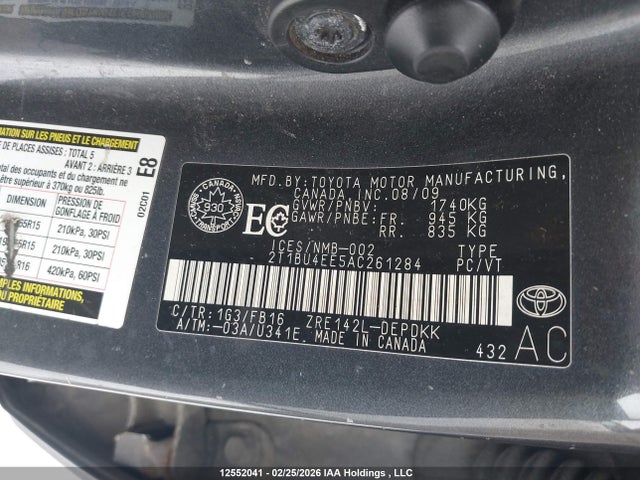 12552041 :رقم المزاد ، 2T1BU4EE5AC261284 vin ، 2010 Toyota Corolla S/le/xle مزاد بيع