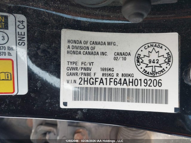 Aukcja sprzedaży 2010 Honda Civic Lx-s, vin: 2HGFA1F64AH019206, numer aukcji: 12552046