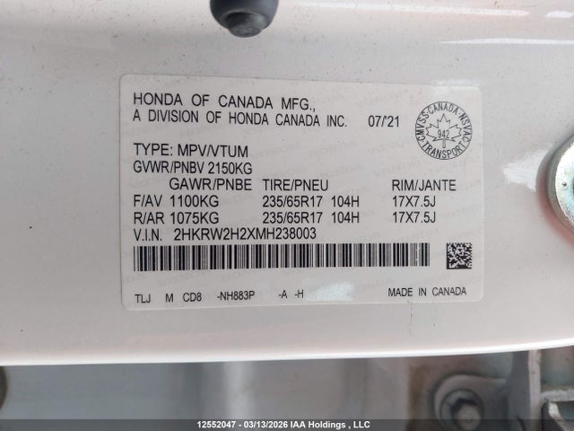 2HKRW2H2XMH238003 Honda CR-V LX