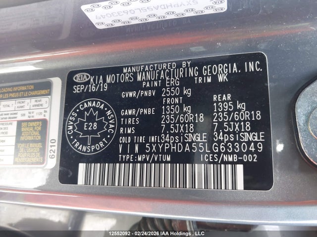 5XYPHDA55LG633049 KIA Sorento Ex/s