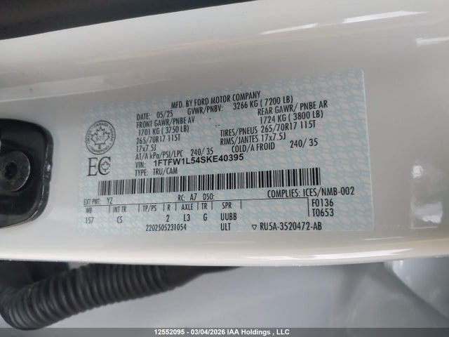 1FTFW1L54SKE40395 Ford F150 Xl