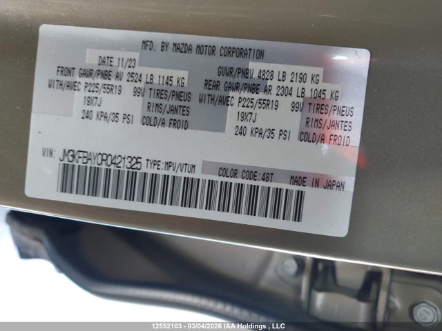 Auction sale of the 2024 Mazda Cx-5 Suna, vin: JM3KFBAY0R0421325, lot number: 12552103