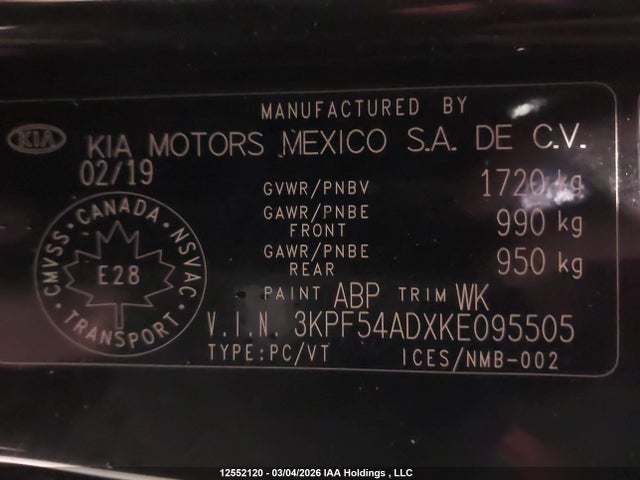 Aukcja sprzedaży 2019 Kia Forte Ex, vin: 3KPF54ADXKE095505, numer aukcji: 12552120