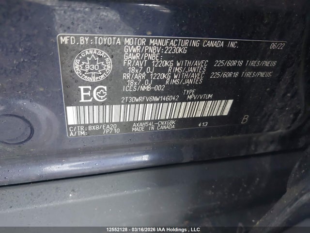 2T3DWRFV6NW146042 Toyota Rav4 Hybrid Limited