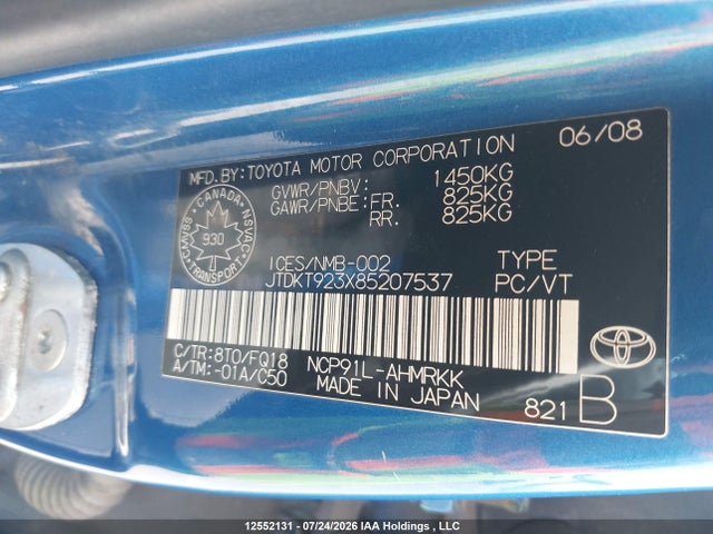 Aukcja sprzedaży 2008 Toyota Yaris, vin: JTDKT923X85207537, numer aukcji: 12552131
