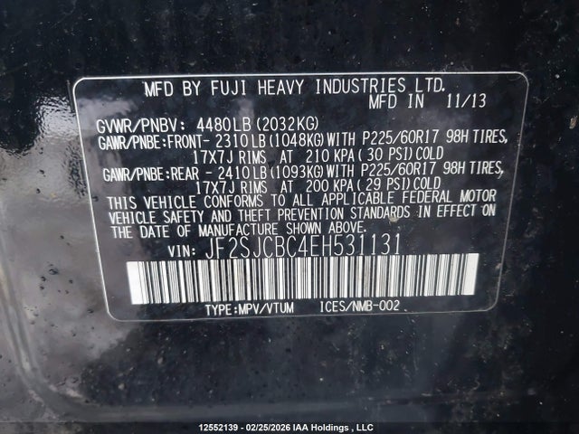 Aukcja sprzedaży 2014 Subaru Forester 2.5i/2.5i Convenience Package, vin: JF2SJCBC4EH531131, numer aukcji: 12552139