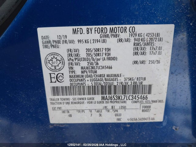 MAJ6S3KL7LC345466 Ford Ecosport Titanium