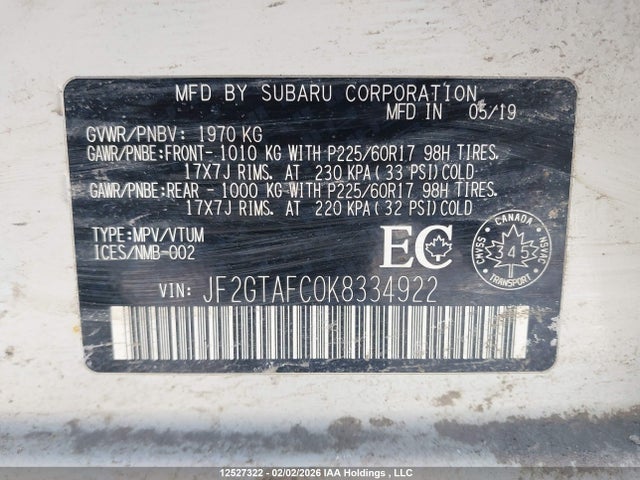 JF2GTAFC0K8334922 Subaru Crosstrek Sport