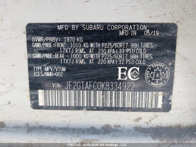 JF2GTAFC0K8334922 Subaru Crosstrek Sport