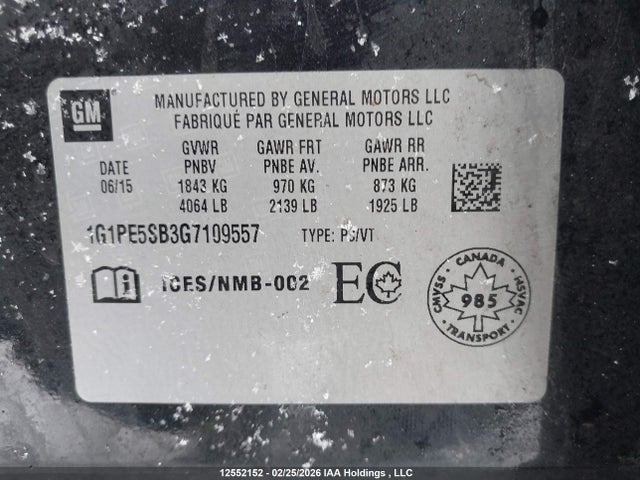 1G1PE5SB3G7109557 Chevrolet Cruze