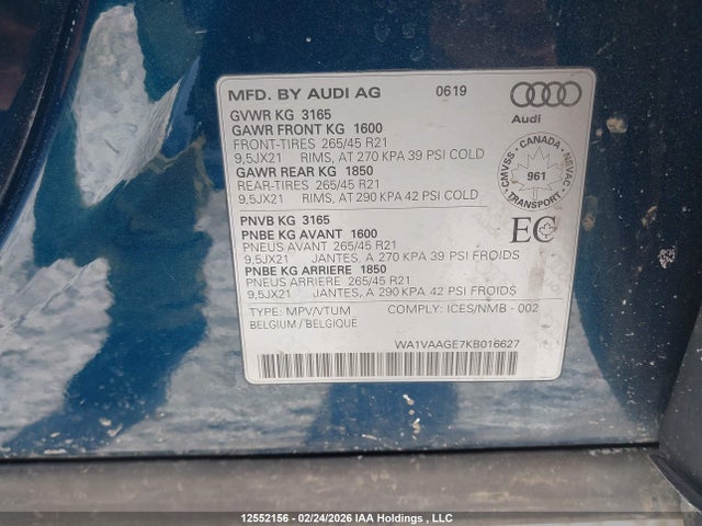 WA1VAAGE7KB016627 Audi E-tron 55 Technik