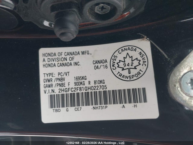 Honda CIVIC EX 2016 2HGFC2F81GH022705 Image 9