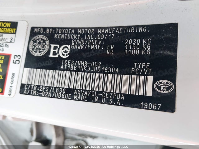 4T1B61HK9JU016304 Toyota CAMRY XSE