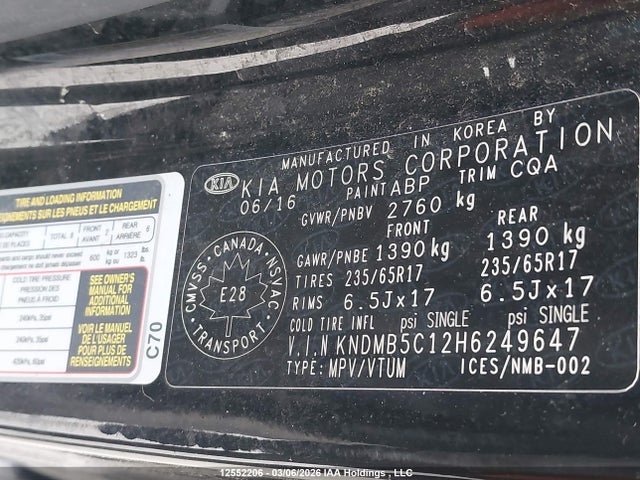 KNDMB5C12H6249647 KIA SEDONA LX
